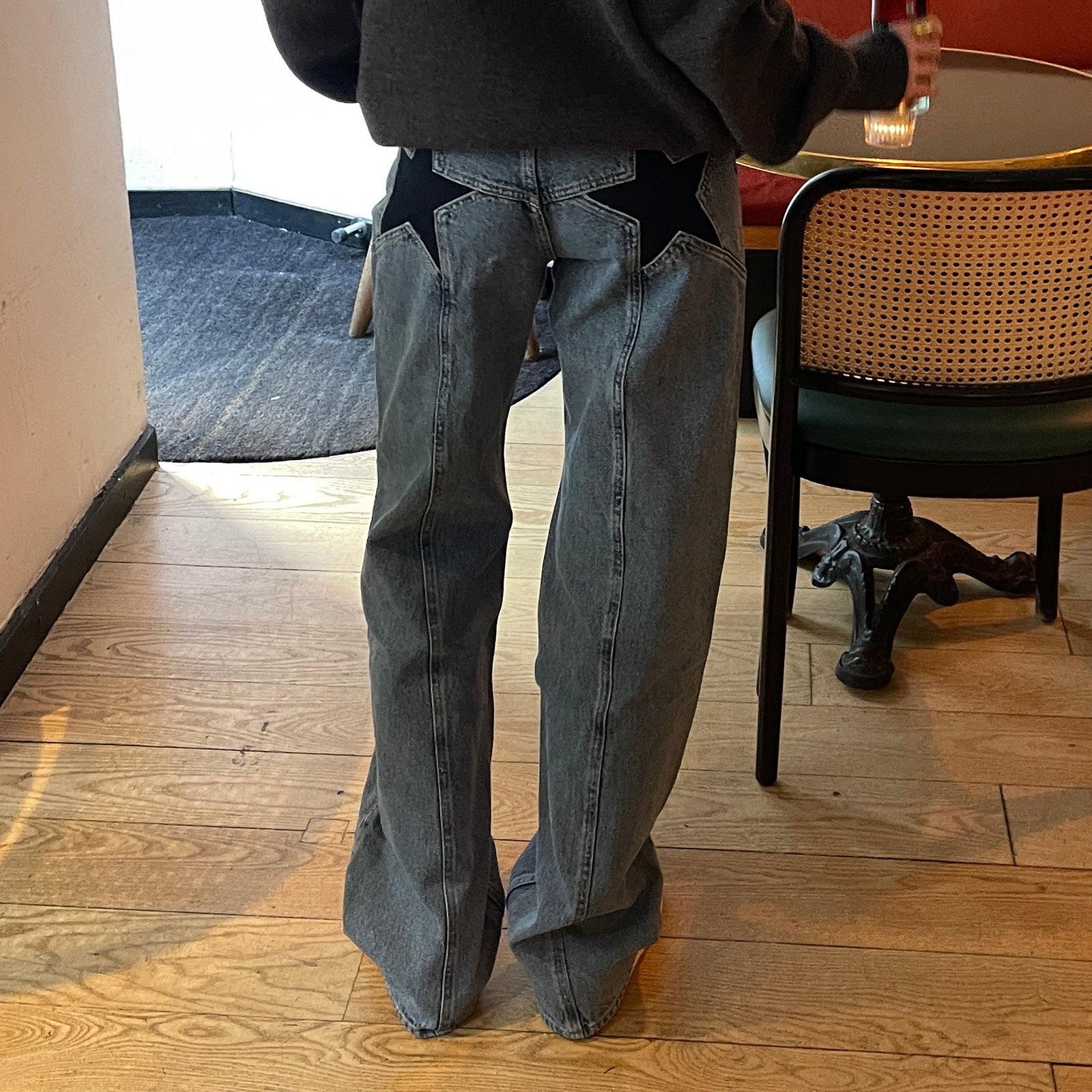 Jeans Color Contrast Patchwork Casual