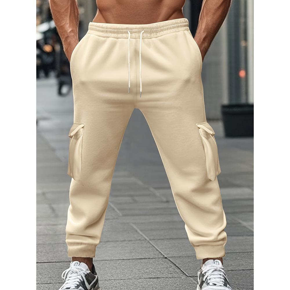 Men's Solid Color Casual Multi-pocket Drawstring Sports Pants