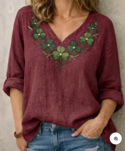 Women's Casual Loose-Fit V-Neck Pullover T-Shirt