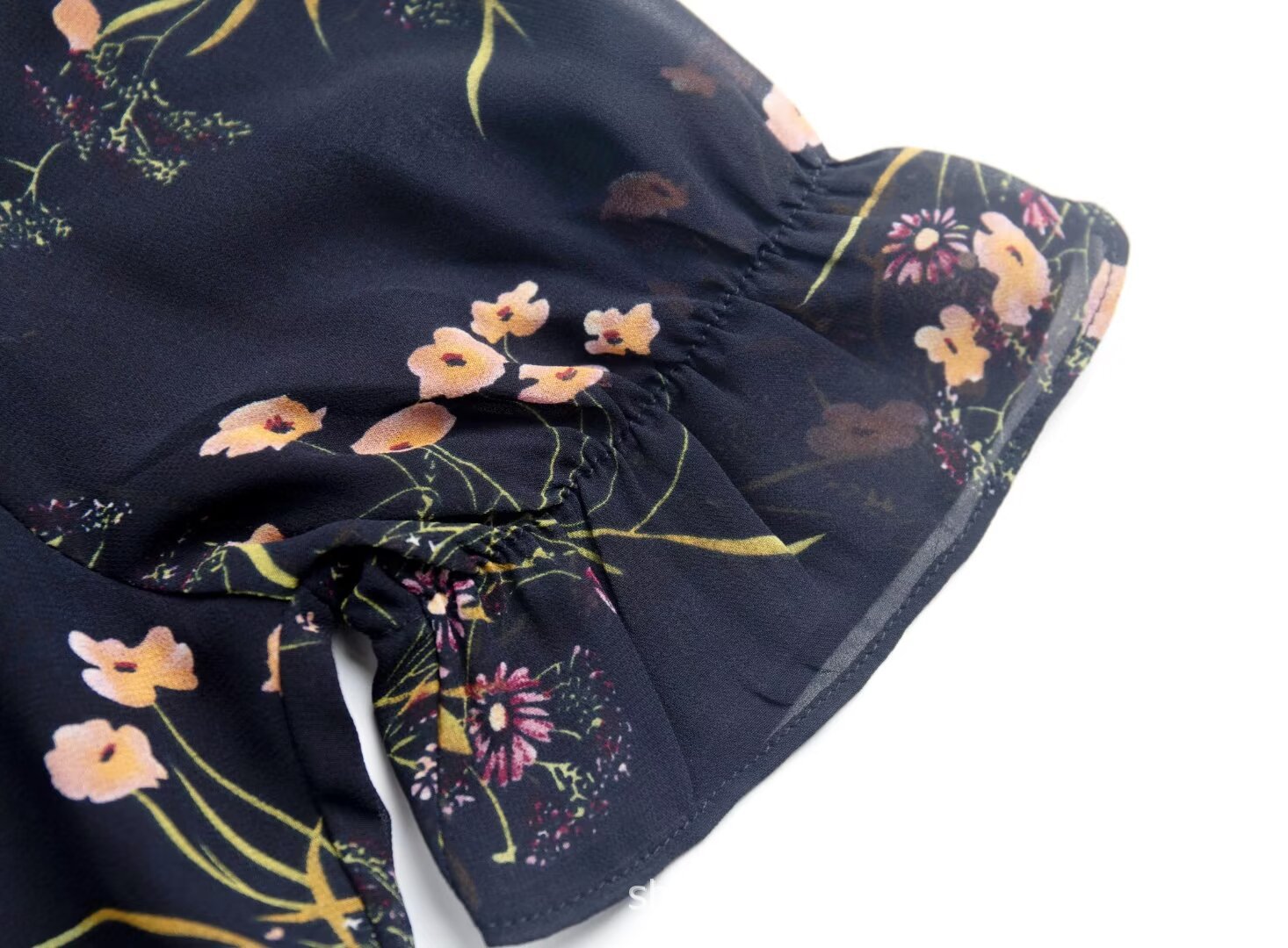 Womens Slim-fit Floral Puff-sleeve Short Top