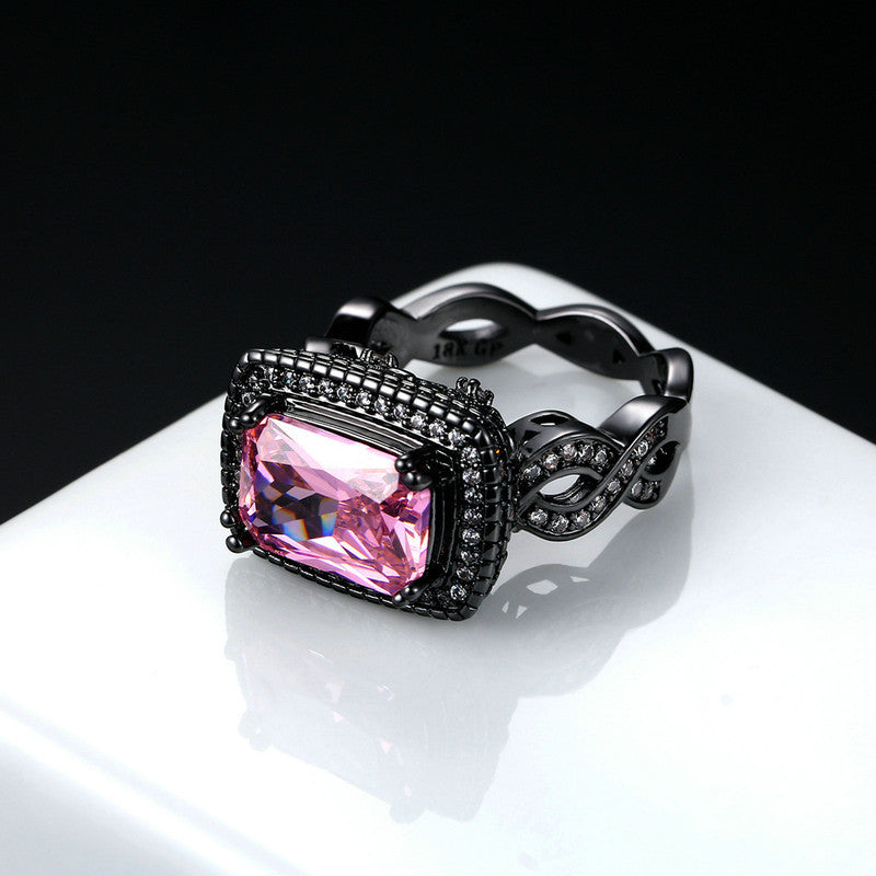 Fashion Ball Ornament Pink Zircon Plated Black Gold Women's Ring