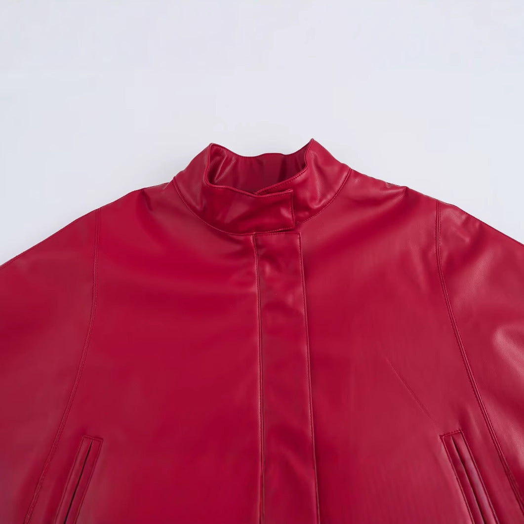 Goods Pu Small Zipper Leather Cloak Short Coat