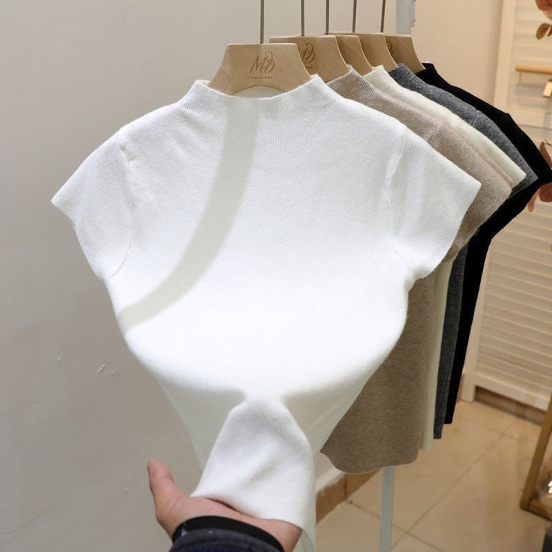 Dopamine Hot Girl Black Mock-neck Shoulder Short Sleeve Shirt Female Summer