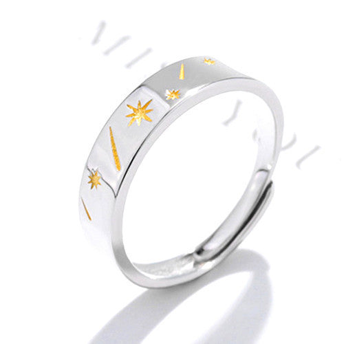 Moon Star S925 Silver Simple Student Men And Women Couple Rings Opening Adjustable