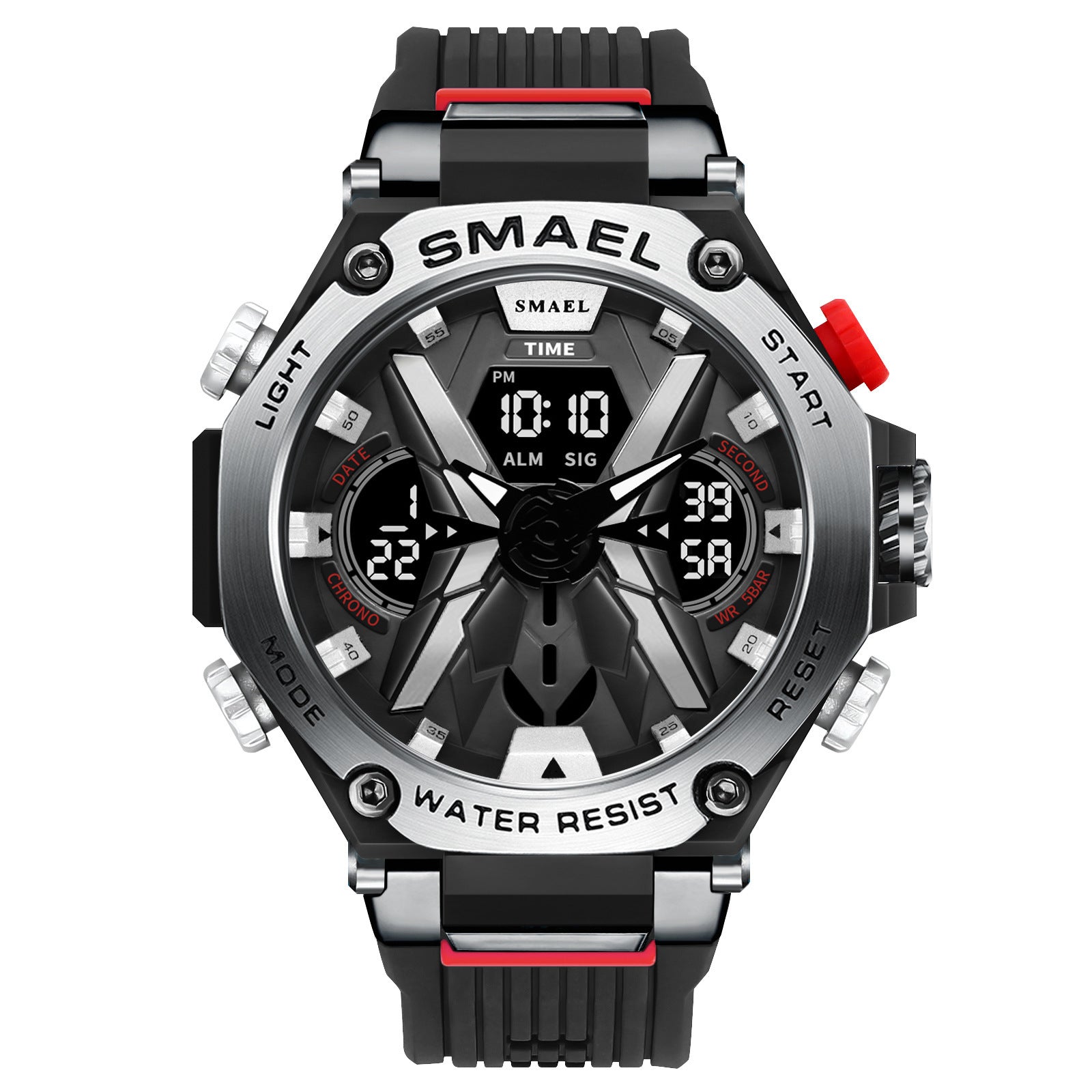Multifunctional Digital Double Display Waterproof Alloy Sports Men Quartz Watch