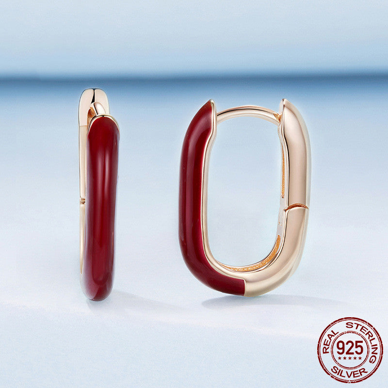 Original Geometric Angela Red Ear Clip Romantic Elegant S925 Sterling Silver