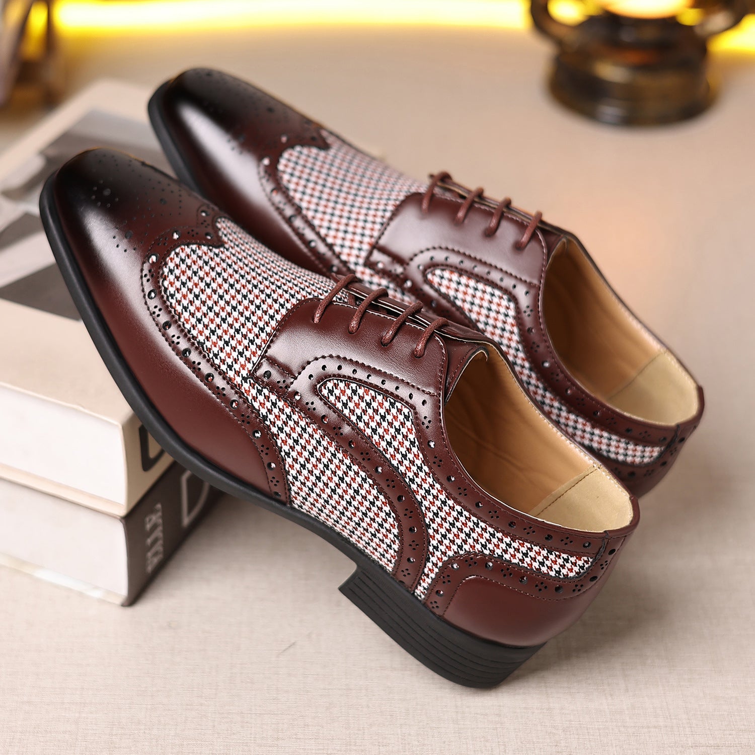 Imitation Houndstooth Men's Shoes Casual Leather Shoes