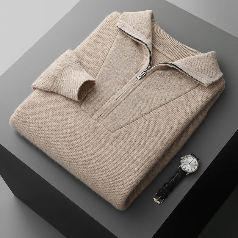 Men's Half Zipper Ingot Needle Thickened Casual Business Long Sleeve Warm Sweater