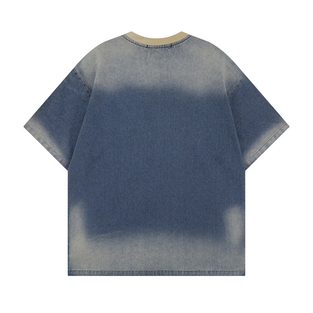 Trendy High-street Loose-fitting Ombre Color-block Crewneck Top
