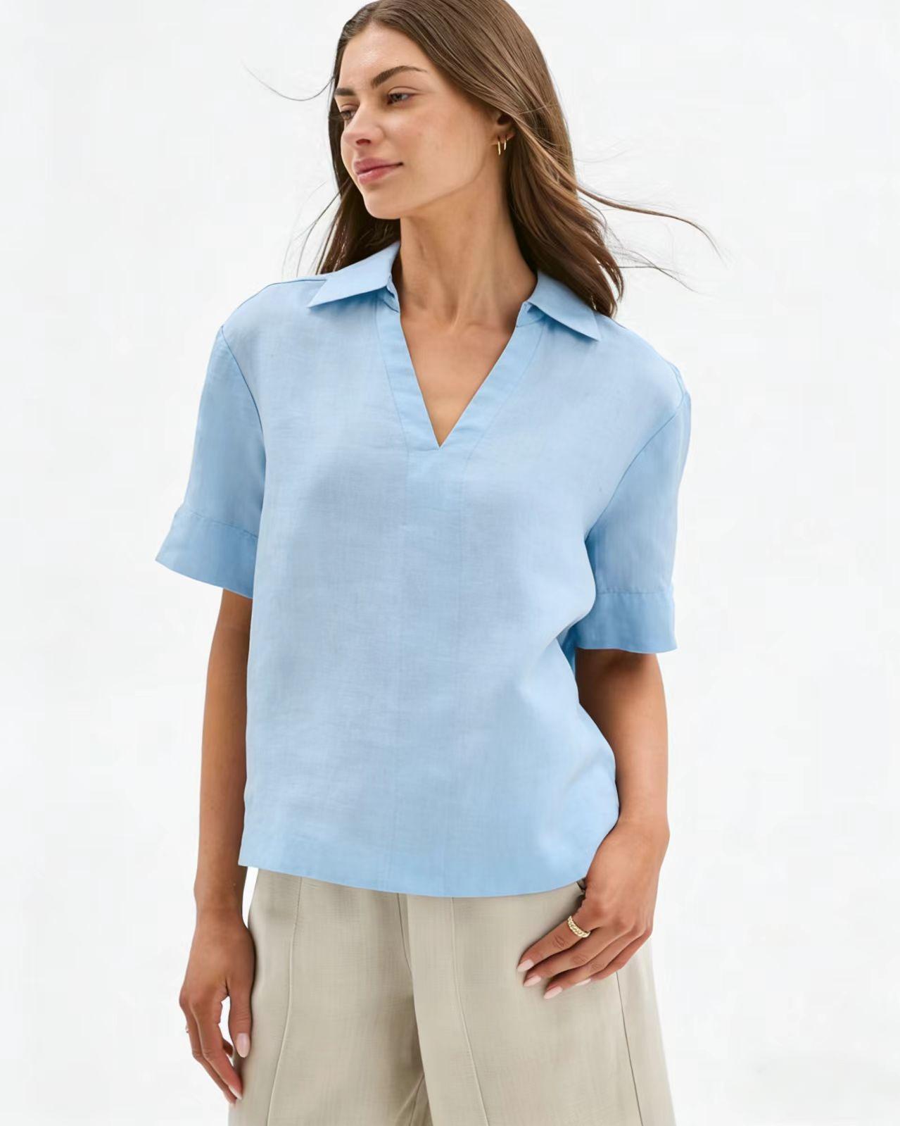 Summer Thin Figure-flattering Casual Faux Linen Top