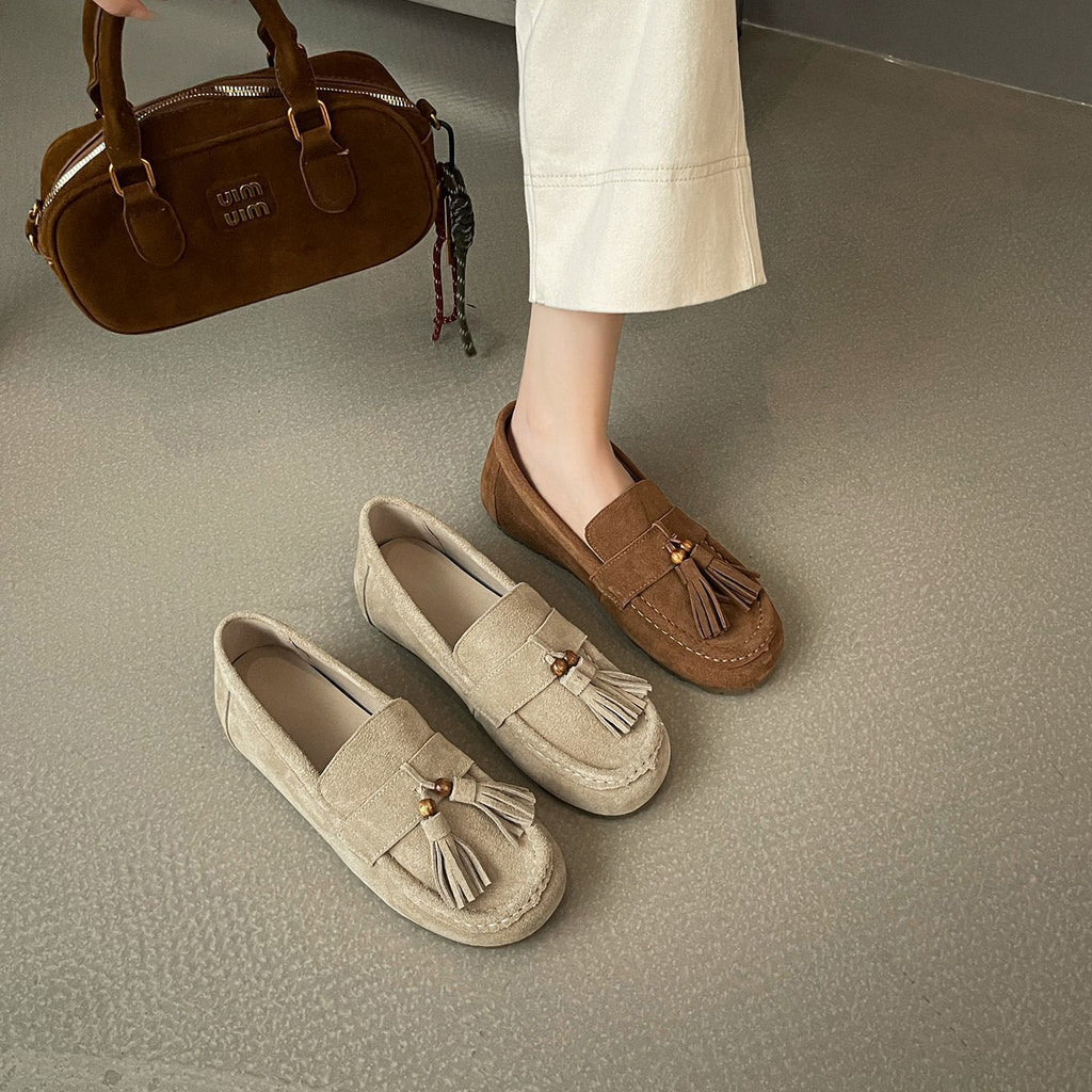 Women's Inner Height Increasing Slip-on Tassel Frosted Lefu Flat Shoes