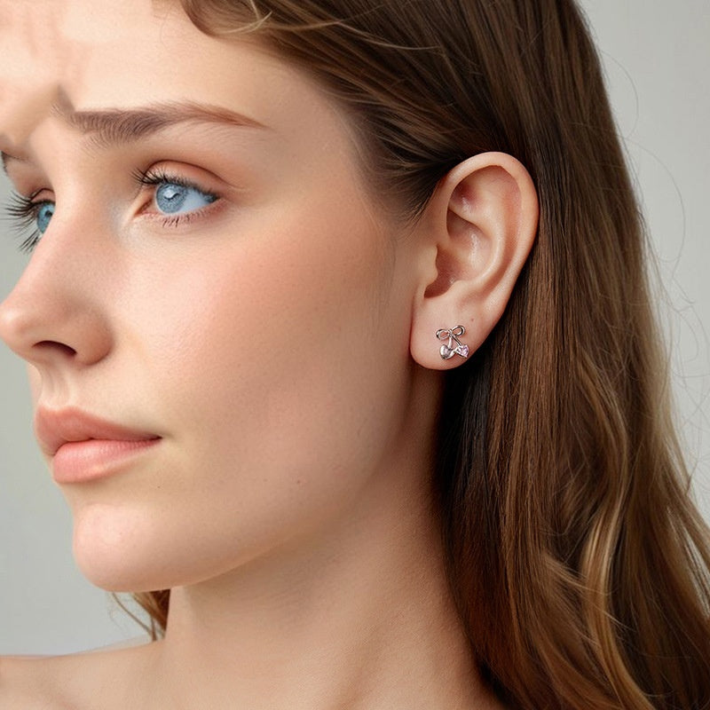 Sweet Cherry Stud Earrings Romantic Girl Heart S925 Sterling Silver