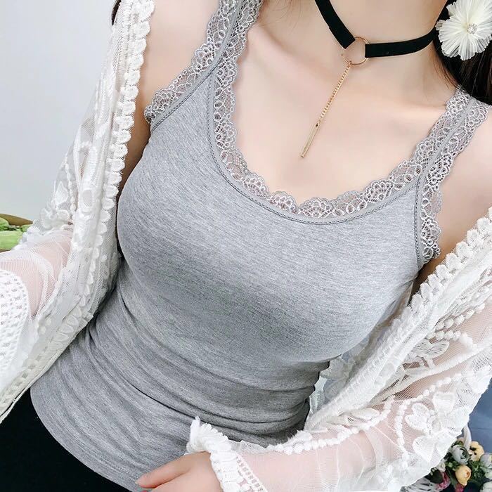 Sweet Lace Edge Splicing Sling Vest For Women