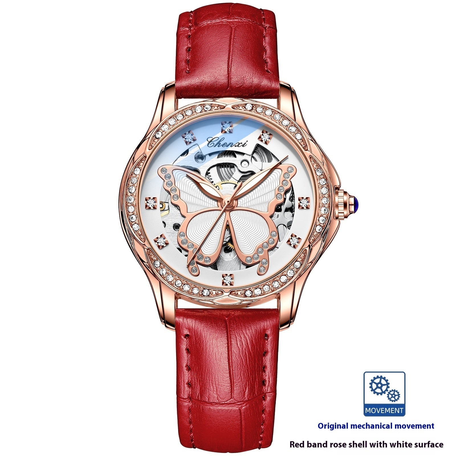 Butterfly Dial Fashion Diamond-embedded Watch Women's Waterproof Automatic Mechanical Watch