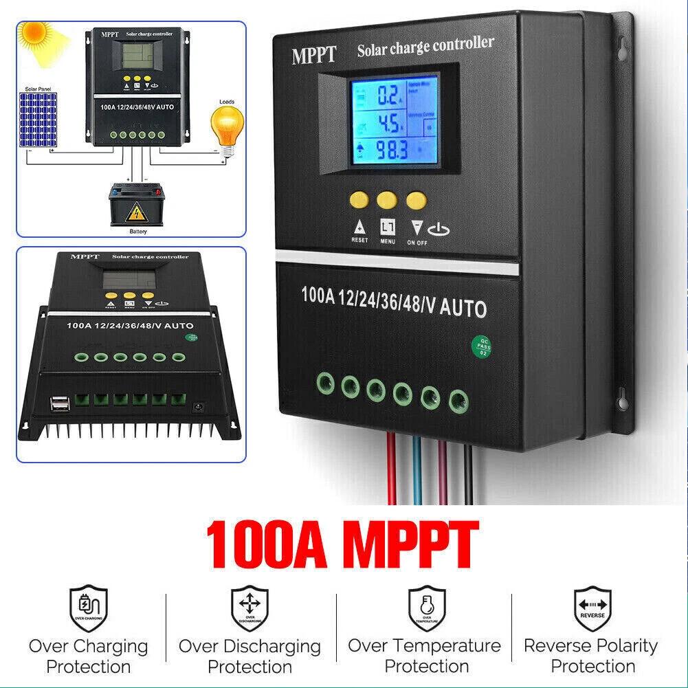 Support pan European shipping--100A MPPT Dual USB Solar Charge Controller 12V 24V 36V 48V Solar Panel Lead Acid Lithium Battery Regulator Stabilizer Charger