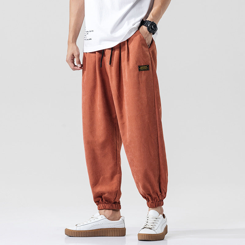Japanese-style loose-fit cropped nine-point pants