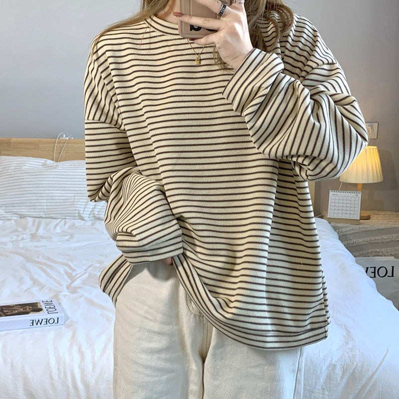 Simple Women's Striped Crewneck Sweatshirt
