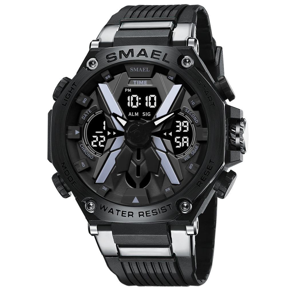 Multifunctional Digital Double Display Waterproof Alloy Sports Men Quartz Watch
