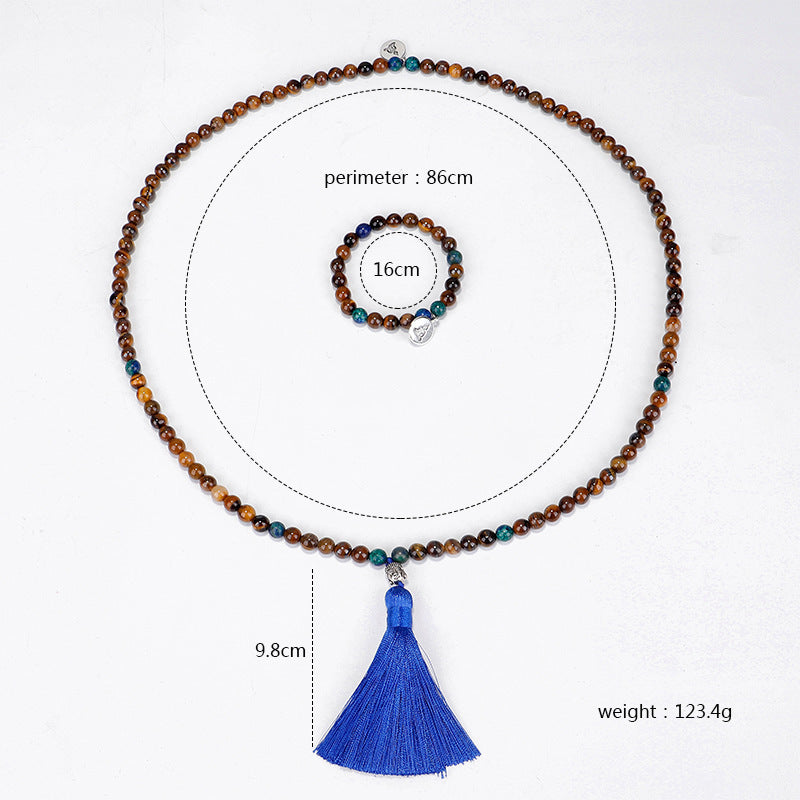 Tiger Eye Stone Bead Necklace Handmade Buddha Head Yoga