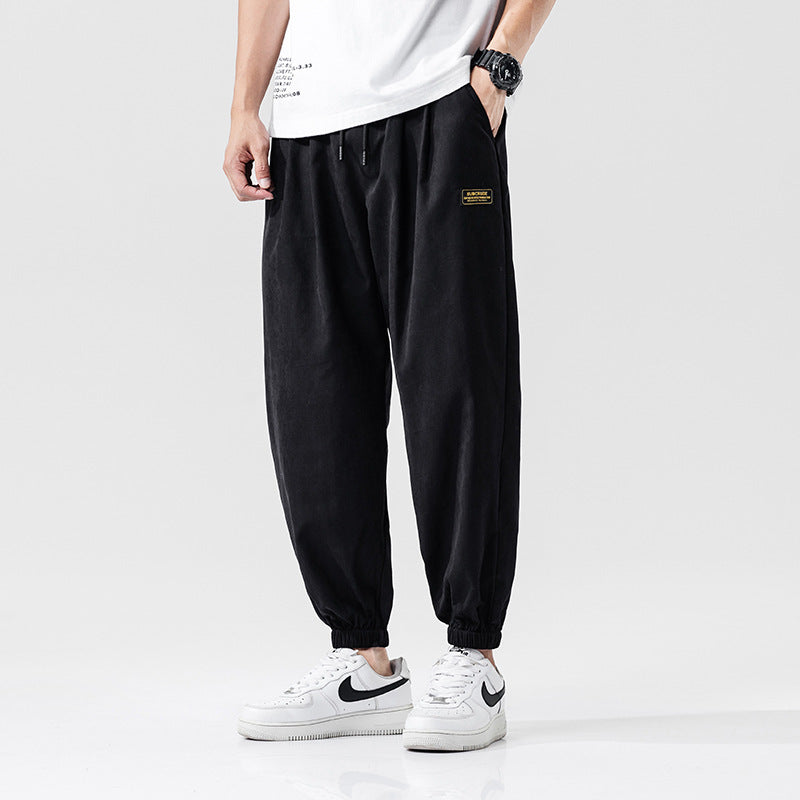 Japanese-style loose-fit cropped nine-point pants