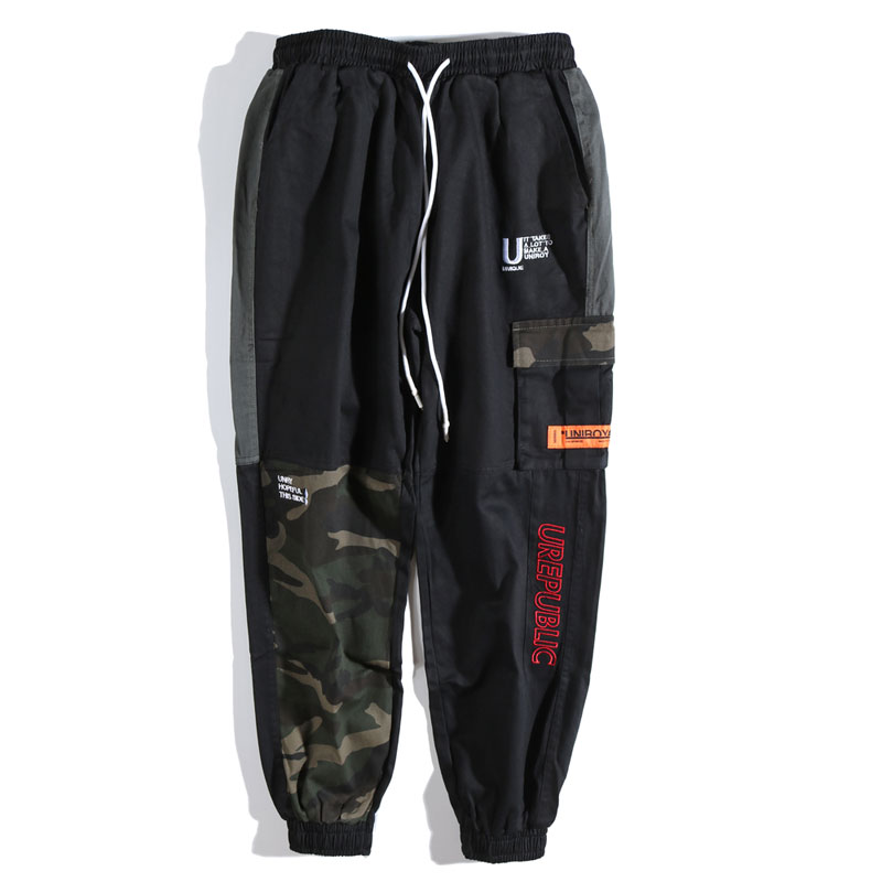 Men's embroidered camouflage loose cargo pants