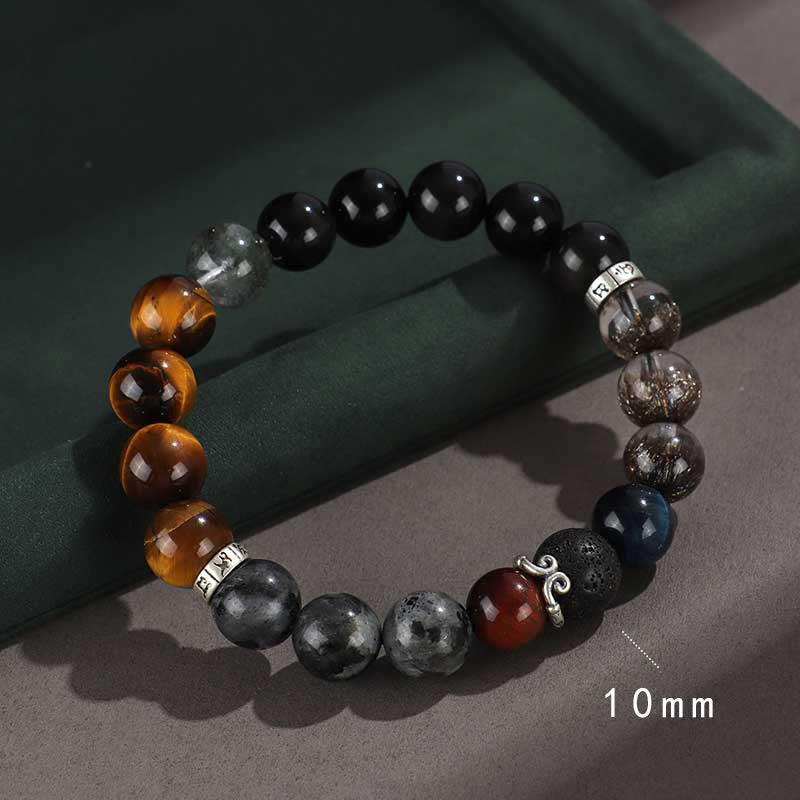 925 Silver Hoop Mantra Yellow Tiger Eyes Black Myth Wukong Men And Women Bracelet