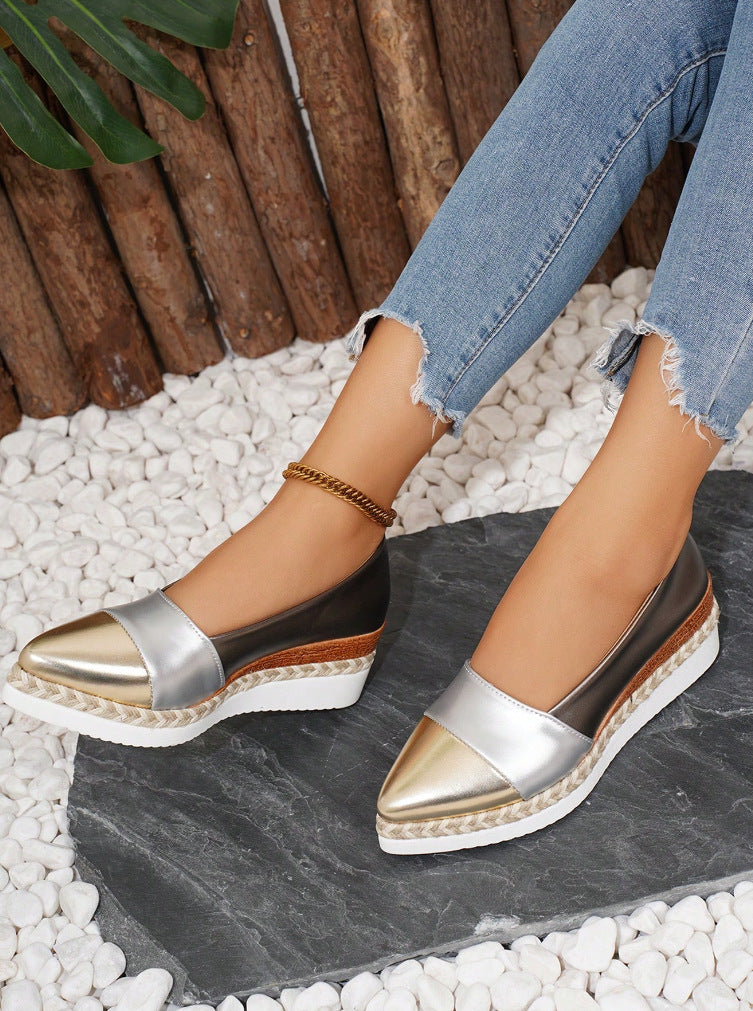 Pointed Toe Wedge Hemp Rope Thick Bottom Multicolor Casual Pumps