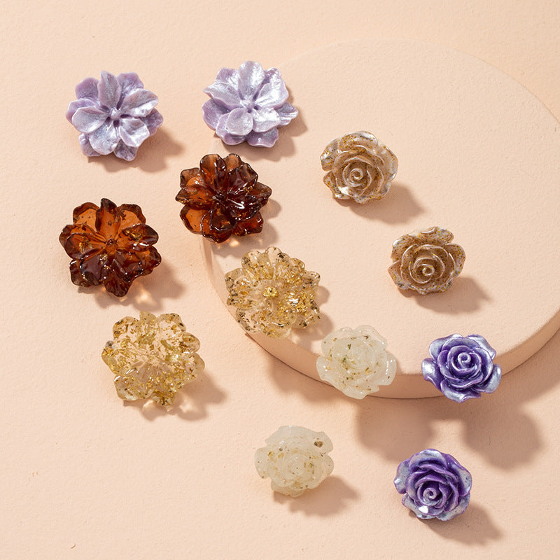 Transparent Resin Gold-foil Roses Stud Earrings