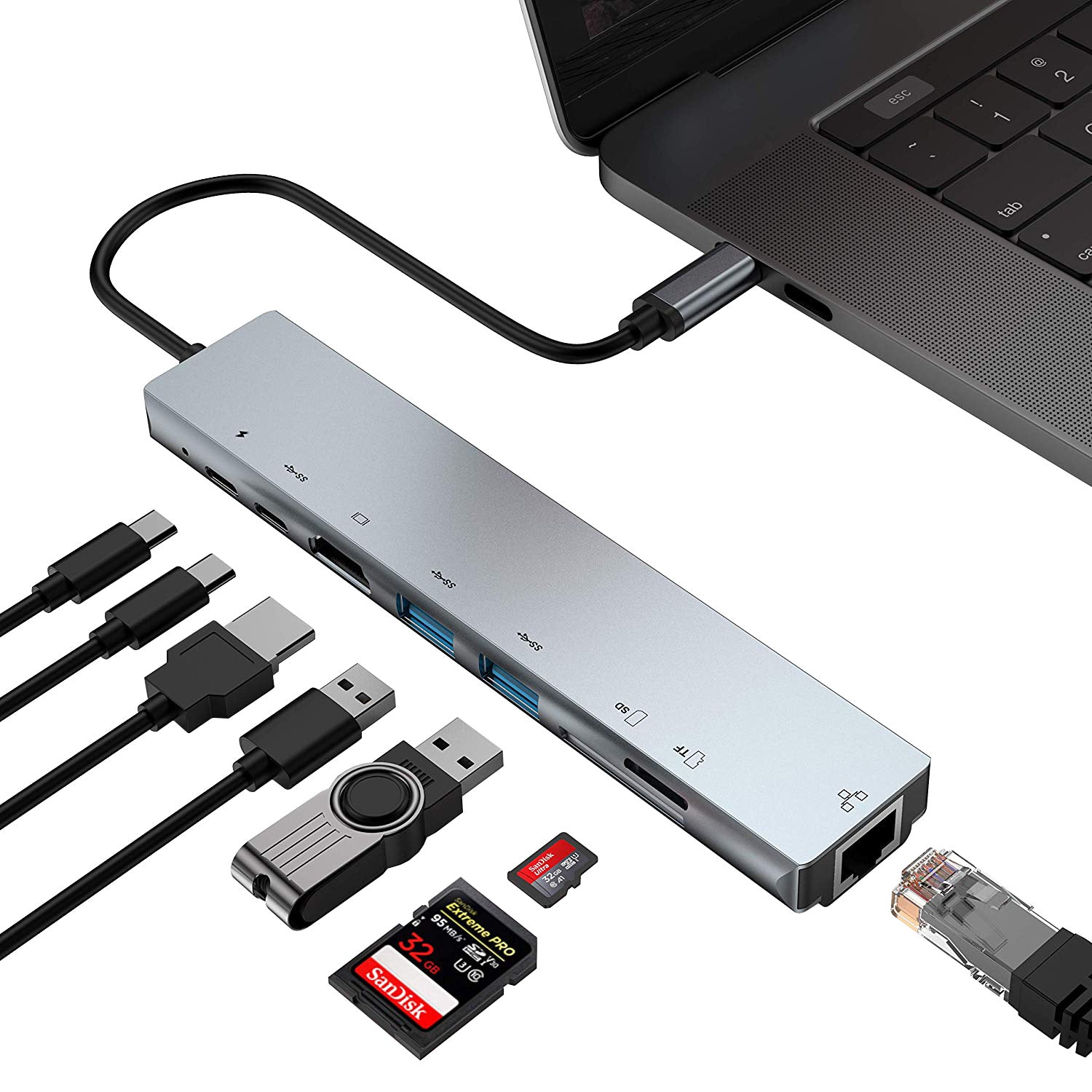 8-in-1Type-C to HDMI network card HD multi-function hub