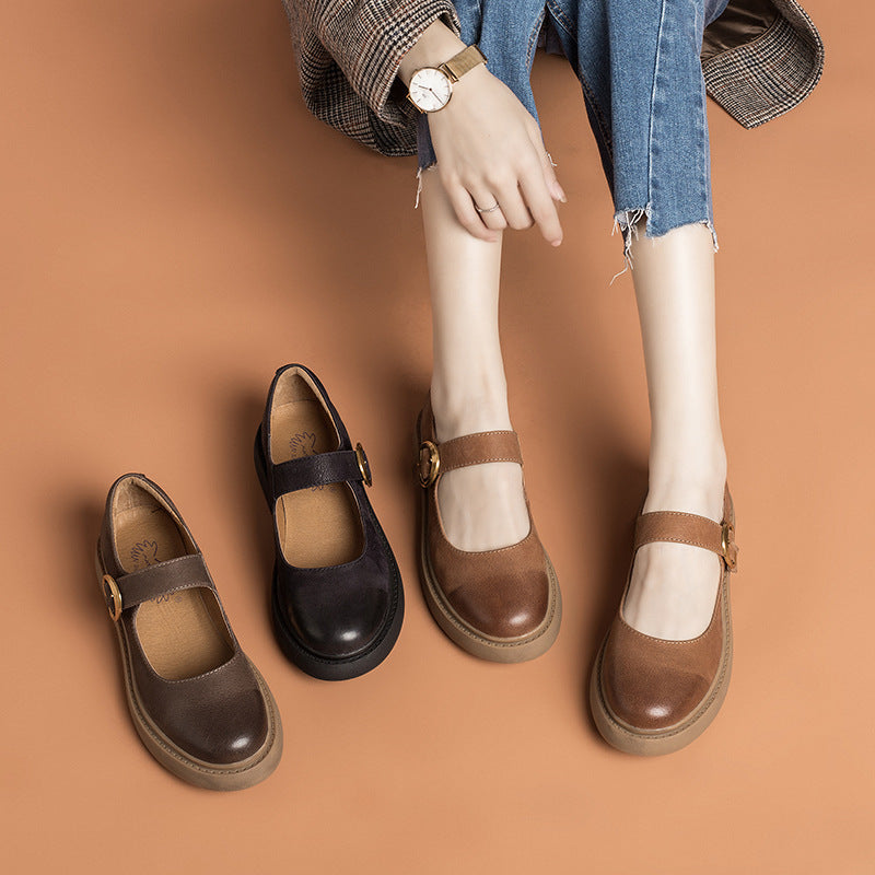 Vintage Mary Jane Women's Small Leather Shoes With Buckle