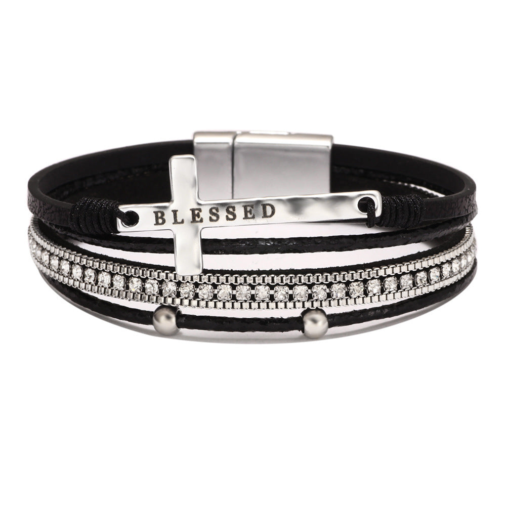 Bohemian Style Cross Micro Inlaid Diamond Magnetic Buckle Bracelet