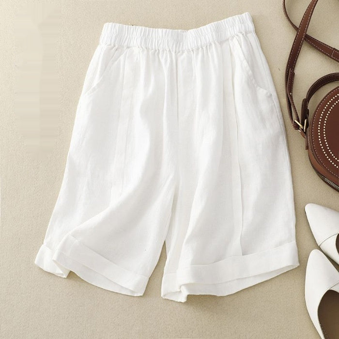 Summer High Waist Slimming Cotton Linen Wide Leg Shorts