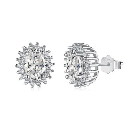 S925 Sterling Silver 5A Zircon Colored Gems Full Diamond Oval