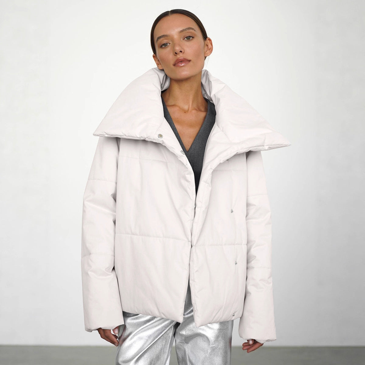 New Asymmetric Hidden Hook Warm Turtleneck Cotton-padded Jacket