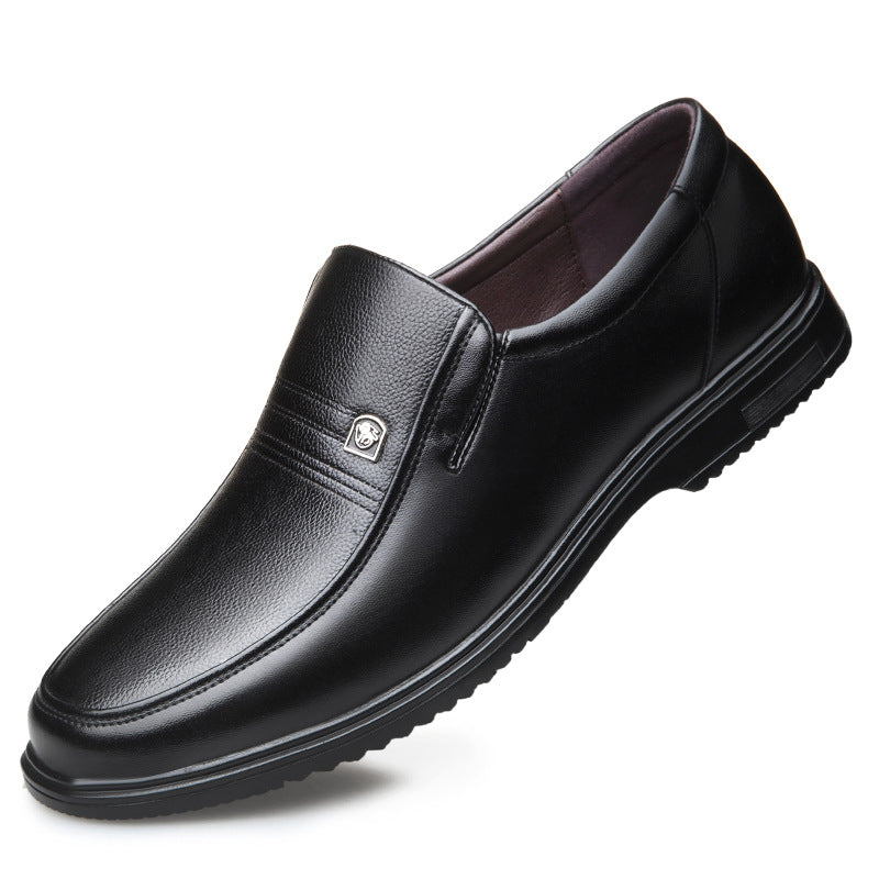 Men's Leather Genuine Flat Sole Round Toe Soft Sole Non-slip Casual Shoes For Middle-aged