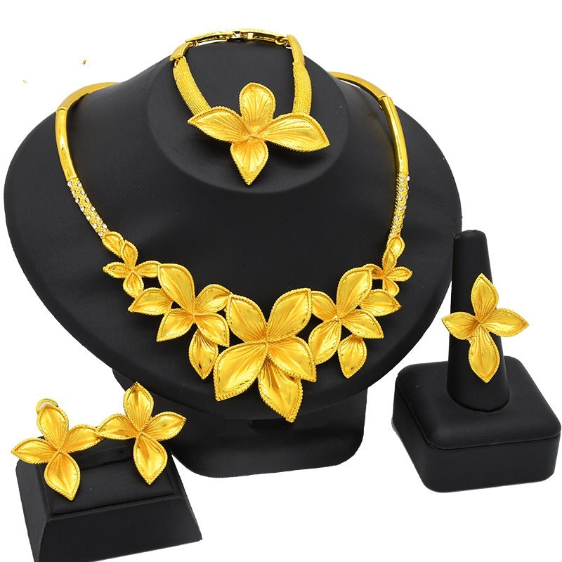 Women's Jewelry Suit Necklace Earring Ring Bracelet Four-piece Set