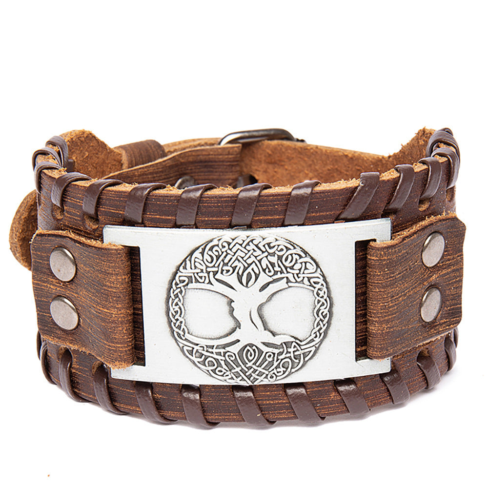 Men's Alloy Lucky Tree Accessories Width Leather Bracelet