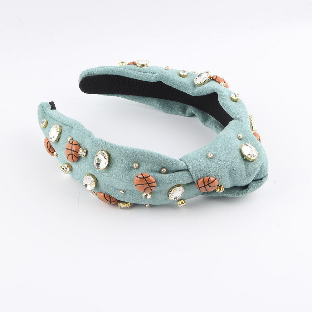 New Fashion European And American Style Green Fabric Knotted Diamond-laid Headband