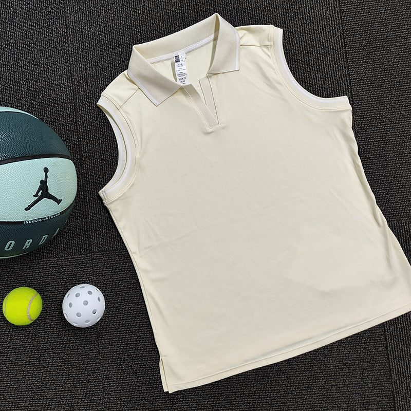Cross-border New Womens Tennis Outfit T-shirt With A Turn-down Collar And No Sleeves