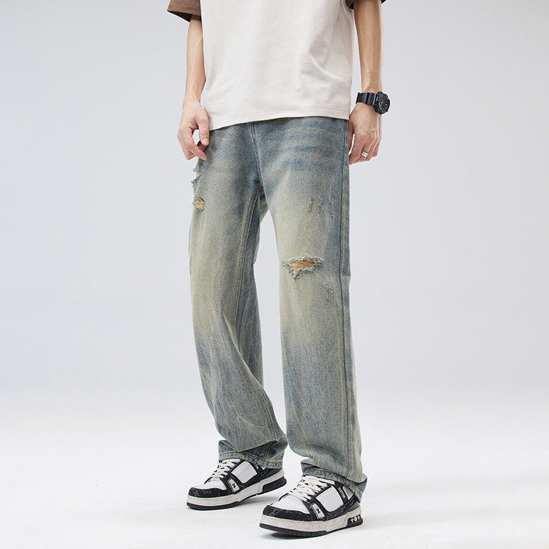 Fashion Men's Retro Loose Wide-leg Straight Pants