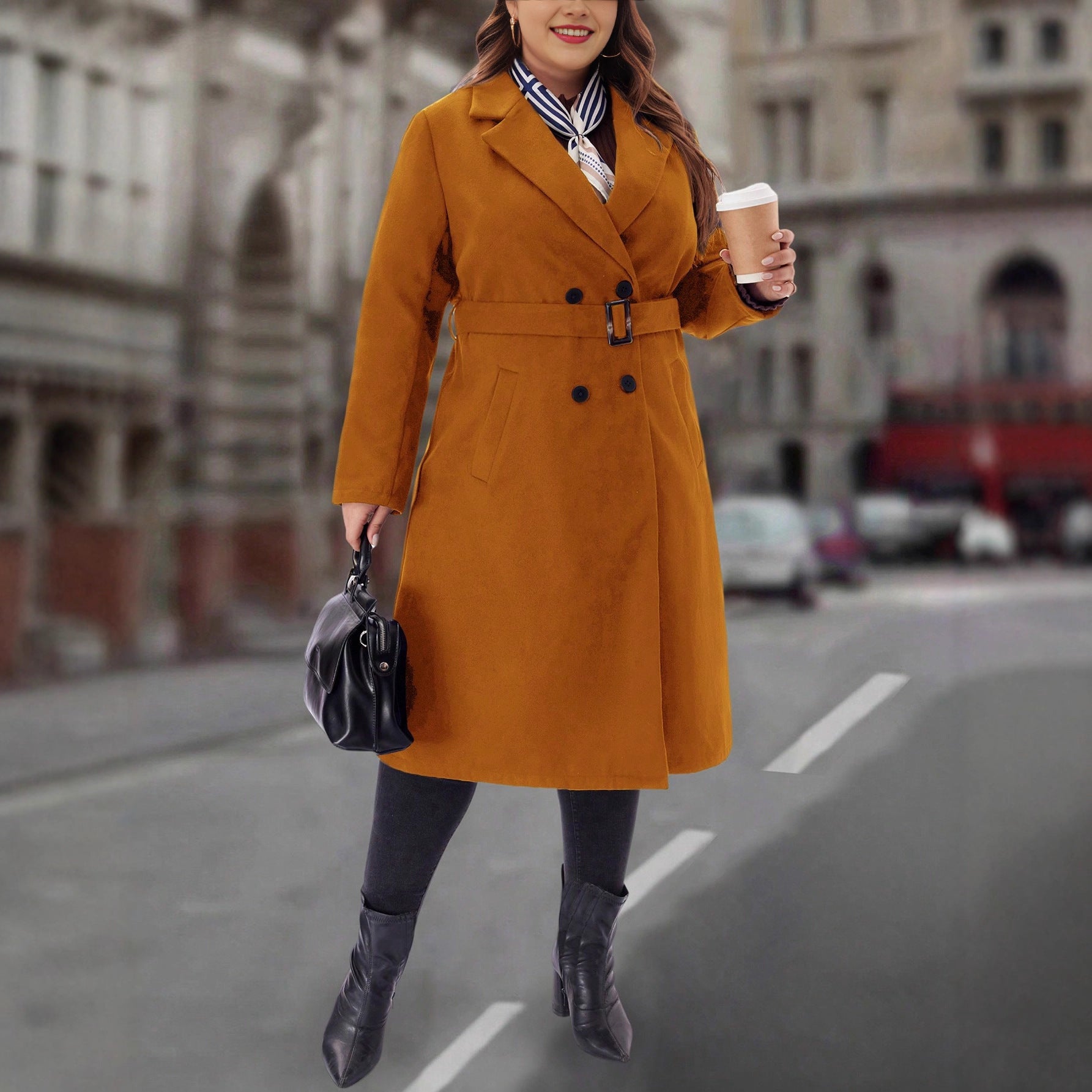 Women's Plus Size Solid Color Woolen Coat