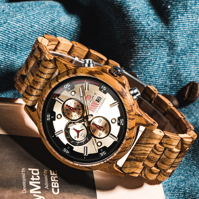 Multifunctional sports wood watch