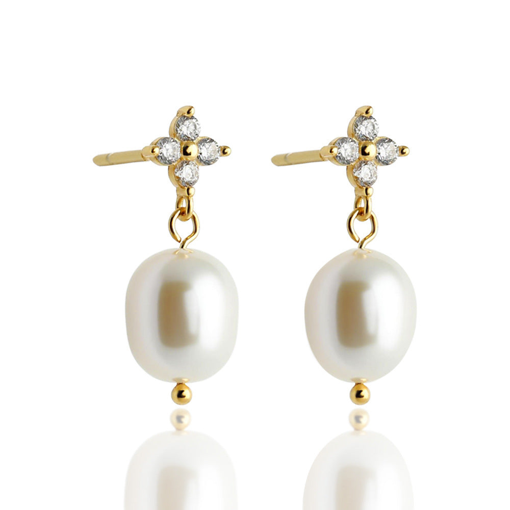 High-grade S925 Sterling Silver Four-leaf Zircon Women's Ear Studs