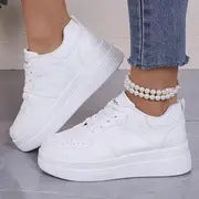 Womens White Chunky-soled Elevating Sneakers