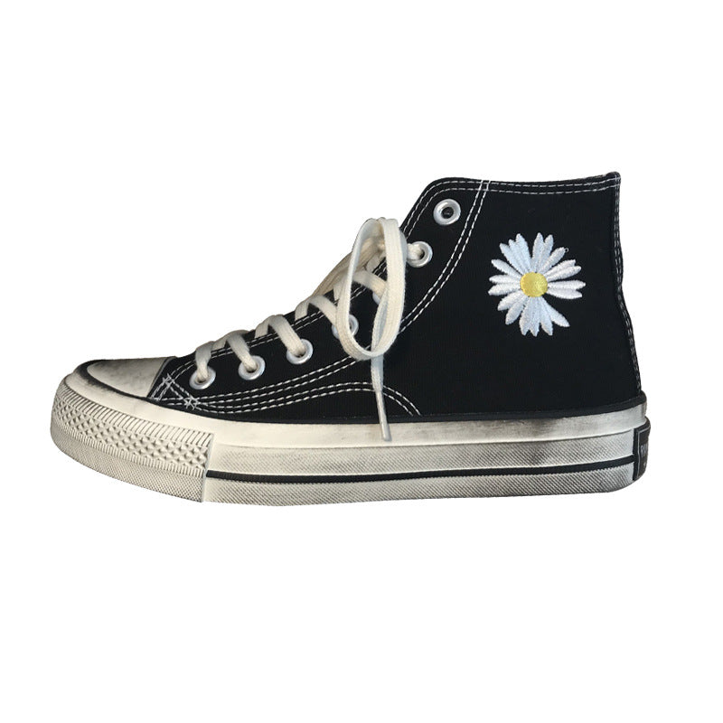 Retro student high-top black canvas shoes
