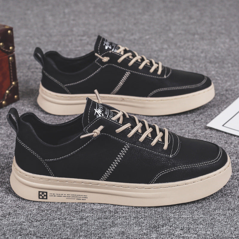 Soft Leather White Shoes Men's Casual Korean Style