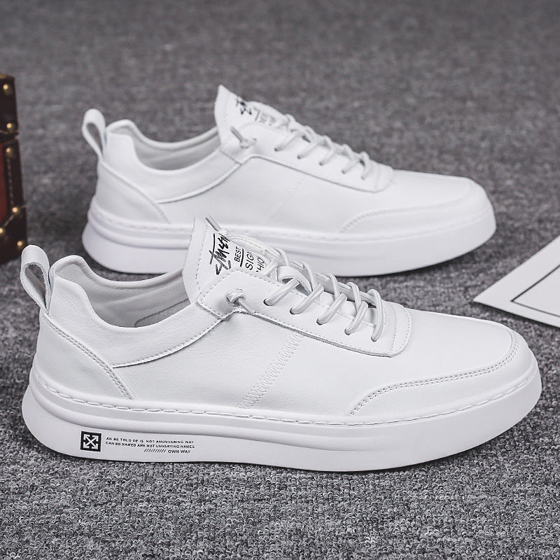 Soft Leather White Shoes Men's Casual Korean Style