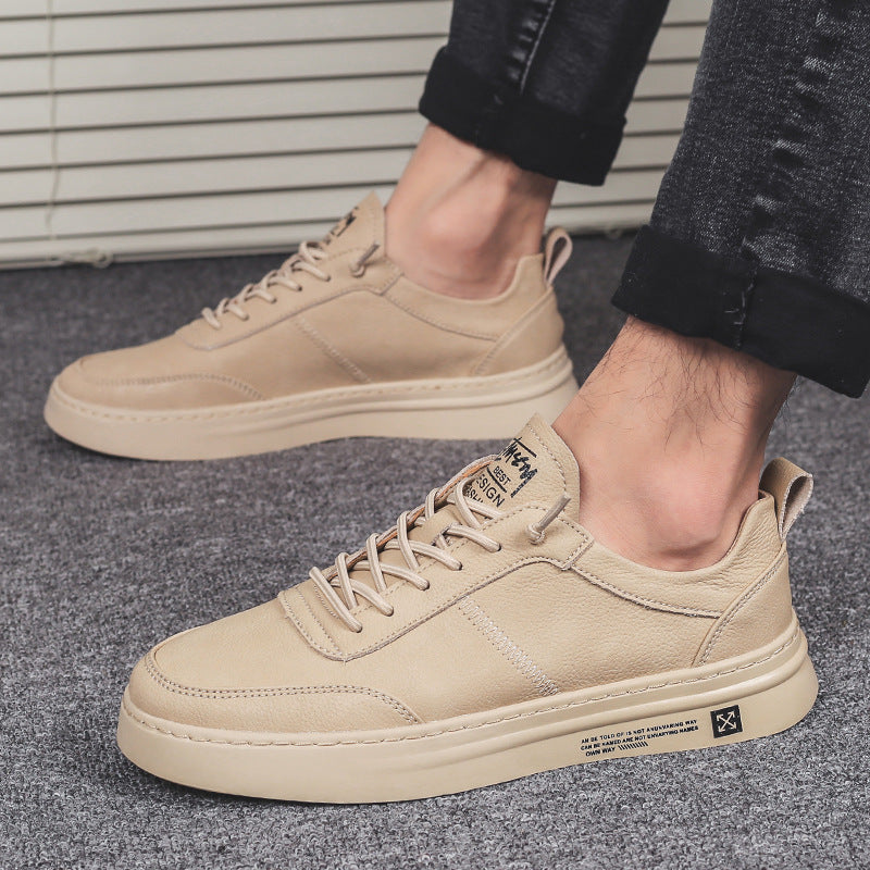 Soft Leather White Shoes Men's Casual Korean Style