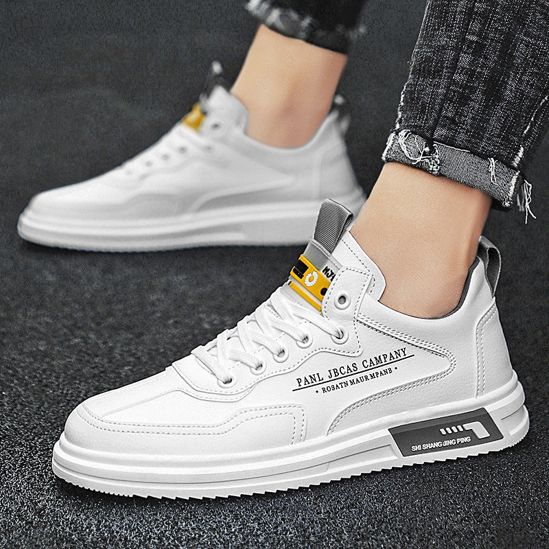 Soft Leather White Shoes Men's Casual Korean Style