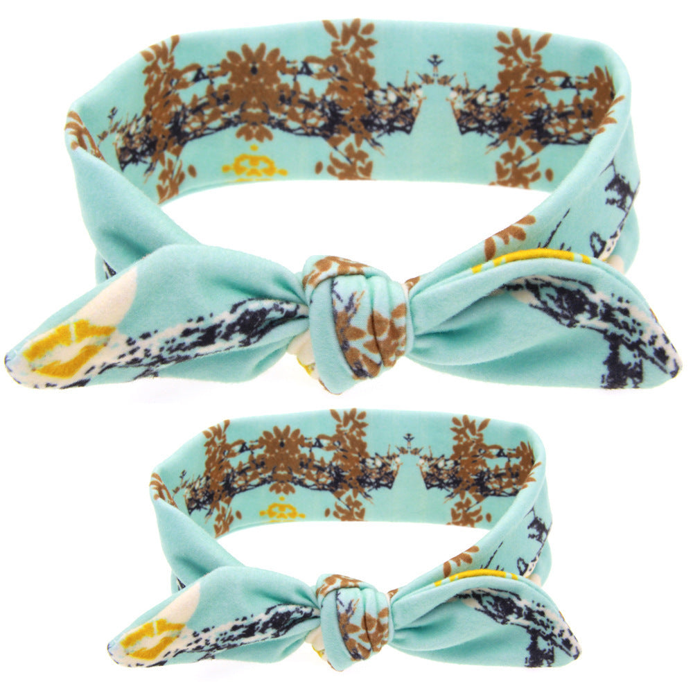 New Printed Children Diy Rabbit Ear Headband Parent-Child Suit